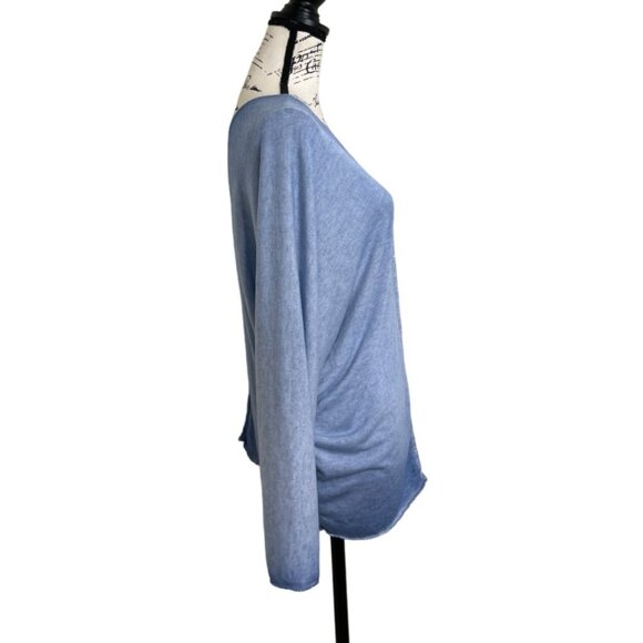 Free For Humanity Women's Top Metallic Trim Long Sleeve V-Neck Blue - Picture 2 of 8